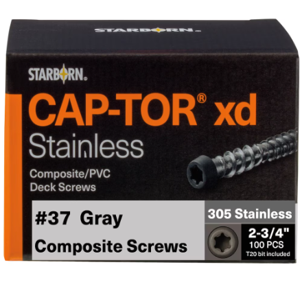 2-3/4" Starborn CAP-TOR #10 Stainless Steel Screws, Grey #37 (100 Pieces)