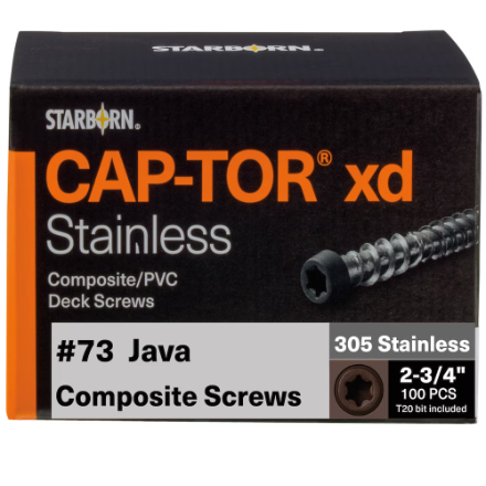 2-3/4" Starborn CAP-TOR #10 Stainless Steel Screws, Java #73 (100 Pieces)