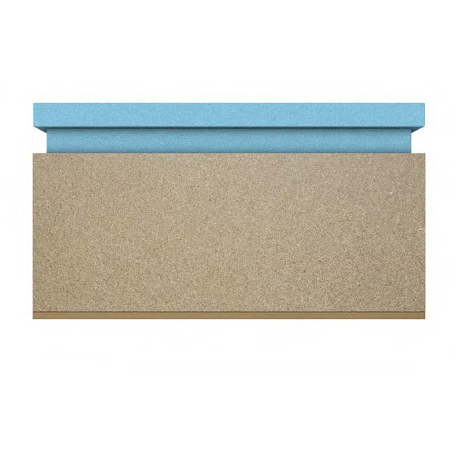 The Can-save ThermoShield R50 Attic Hatch features a thick beige particle board base under a thinner blue polystyrene insulation layer, delivering high R-50 thermal performance—perfect for attic hatches.