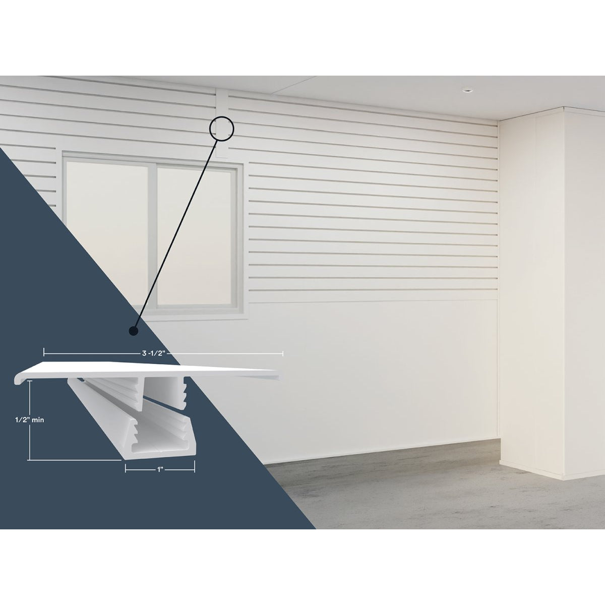 1/2"x3-1/2"x10’ Trusscore PVC H-Channel Snap-In Trim, Grey