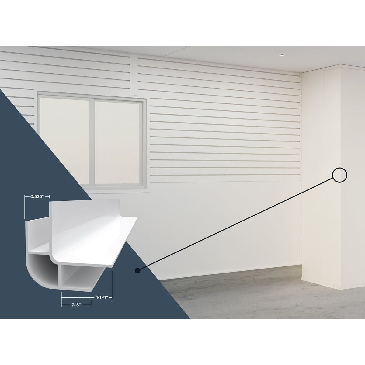 1-1/4"x1-1/4"x10' Trusscore PVC Outside Corner Rounded Trim, White